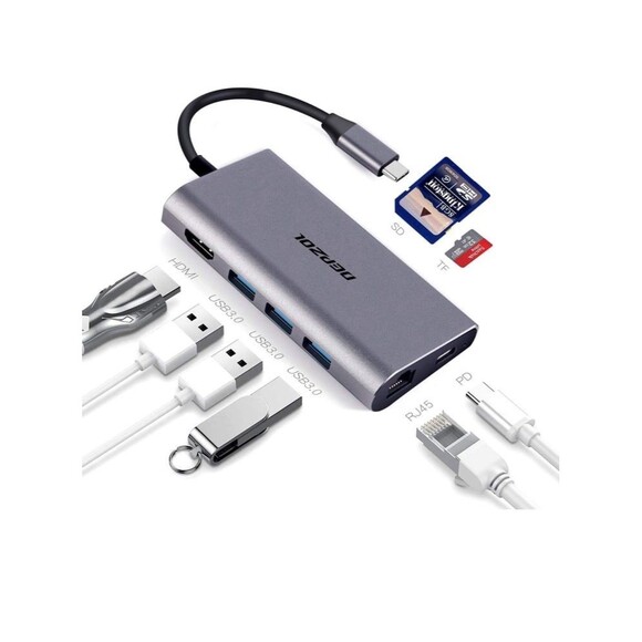 NWT Depzol USB C Hub 8 in 1 Dock for MacBook Pro 2018, 2017, 2016 SD card reader - Picture 1 of 12